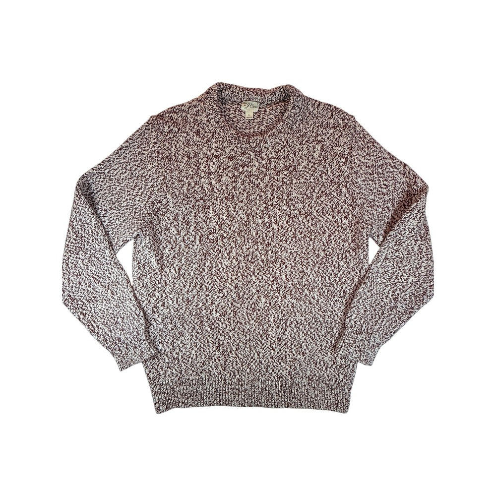 J.Crew Crewneck Sweater‎ Mens Large Burgundy White Cotton Marled Knit BL820